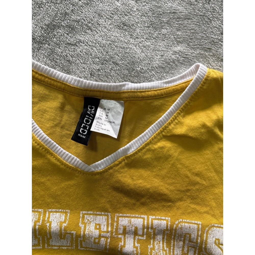 Women's girls crop top tshirt mustard yellow white athletic jersey team sports - Picture 3 of 4